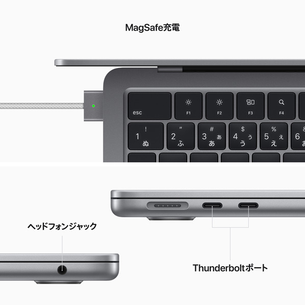 Apple 13インチMacBook Air： 8コアCPUと10コアGPUを搭載したApple M2チップ, 512GB SSD スペースグレイ MLXX3J/A Apple M2チップ 512GB SSD