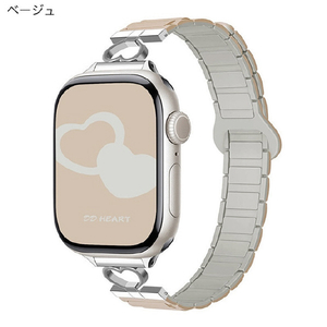 GAACAL Apple Watch 1-11/SE1-3 38/40/41/42(10-11)mm ハートデザインマグネット式シリコンバンド ベージュ W00606BJA-イメージ1