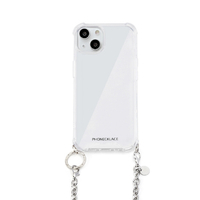 PHONECKLACE iPhone 15用チェーンショルダーストラップ付きクリアケース シルバー PN25558I15