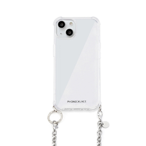 PHONECKLACE iPhone 15用チェーンショルダーストラップ付きクリアケース シルバー PN25558I15-イメージ1