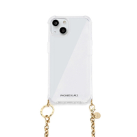 PHONECKLACE iPhone 15用チェーンショルダーストラップ付きクリアケース ゴールド PN25559I15