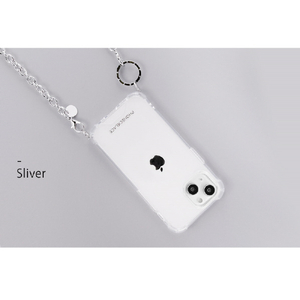 PHONECKLACE iPhone 15用チェーンショルダーストラップ付きクリアケース ゴールド PN25559I15-イメージ3