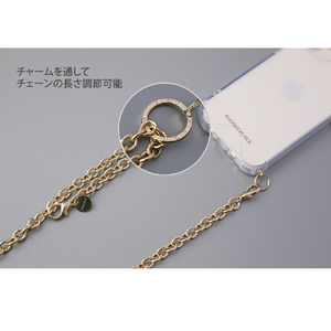 PHONECKLACE iPhone 15用チェーンショルダーストラップ付きクリアケース ゴールド PN25559I15-イメージ6
