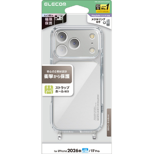 エレコム iPhone18 Pro用ハイブリッドケース ストラップホール付 極限 クリア PM-A26CHVCSHKCR-イメージ1