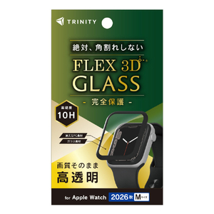 トリニティ Apple Watch 46mm Series 12用 [FLEX3D] アルミノシリケート 高透明 全画面保護強化ガラス ブラック TR-AW2643-PTB2-SKCC-イメージ1