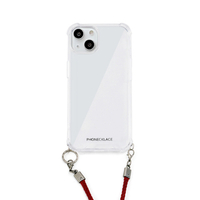 PHONECKLACE iPhone 15用ロープショルダーストラップ付きクリアケース ダークレッド PN25562I15