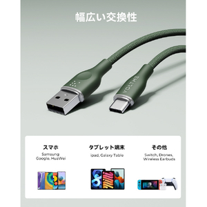 VOLTME PowerLink Rugg USB-A & USB-C ケーブル(編込み) グリーン C2152-イメージ4