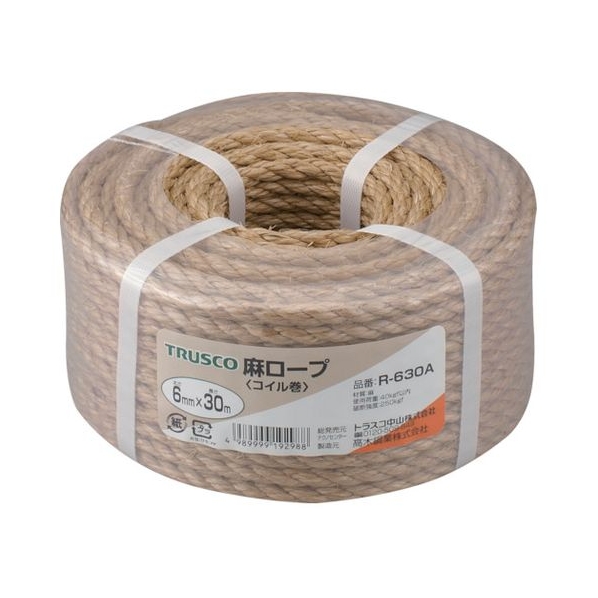 トラスコ中山 麻ロープ 3つ打 線径6mm×長さ30m FC130GP-5113334 人気・おすすめ｜安定人気・収納便利におすすめ 丁寧対応 配送追跡可 最短翌日到着可能