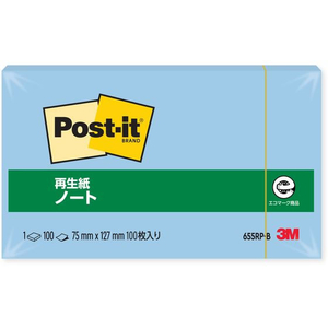 3M ポスト・イット ノート 再生紙 75×127mm ブルー 1冊 F803222-655RP-B-イメージ1