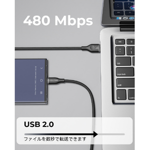 VOLTME ナイロン 充電ケーブル USB-A&USB-C 60W ブラック C2154-イメージ3