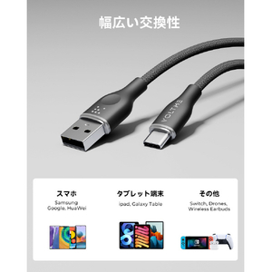 VOLTME ナイロン 充電ケーブル USB-A&USB-C 60W ブラック C2154-イメージ4
