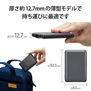 エレコム 薄型コンパクトモバイルバッテリー(5000mAh/2．4A/Cx1+Ax1) ダークグレー DE-C37-5000DGY-イメージ4