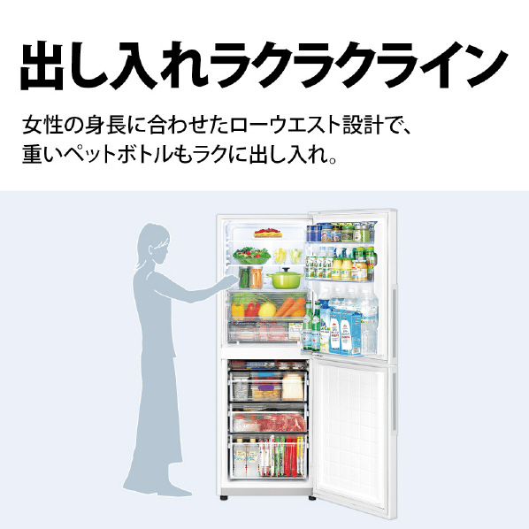 シャープ 【右開き】280L 2ドア冷蔵庫 アコールホワイト SJPD28KW 右開き 280L