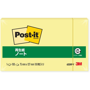 3M ポスト・イット ノート 再生紙 75×127mm イエロー 1冊 F803225-655RP-Y-イメージ1