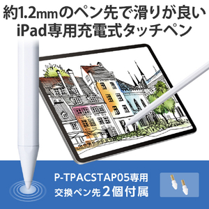 エレコム iPad用タッチペン(充電式) ホワイト P-TPACSTAP05WH-イメージ3