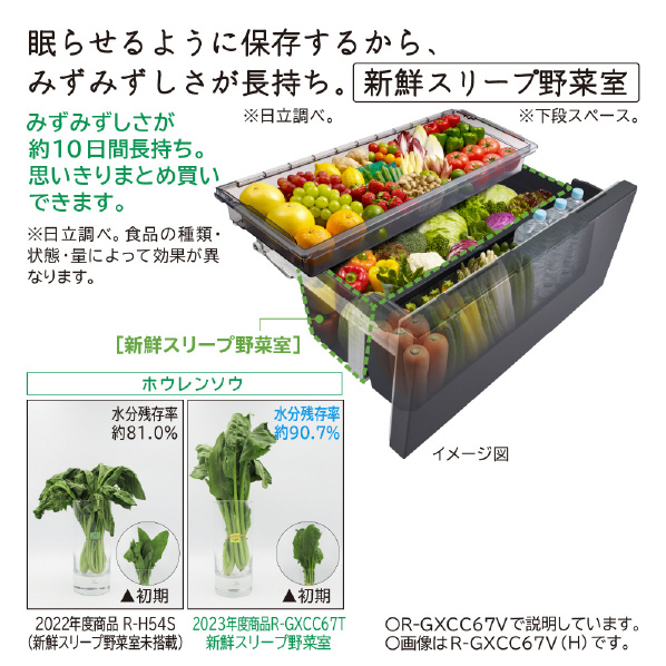 日立 670L 6ドア冷蔵庫 バイブレーションモーブグレー RGXCC67VH 670L