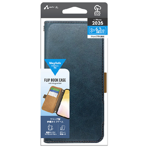 エアージェイ iPhone18 Pro/17 Pro用 MAGSAFE対応 手帳型ｹｰｽ ブルー AC-P26P-PB BL-イメージ1