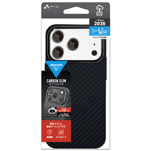 エアージェイ iPhone18 Pro/17 Pro用 MAGSAFE対応 ｶｰﾎﾞﾝ柄背面ｹｰｽ ブラック AC-P26P-CBM-イメージ1