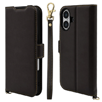 ラスタバナナ iPhone 16用薄型手帳型ケース＋ハンドストラップ サイドマグネット ブラック 8084IP461BSMHSBK