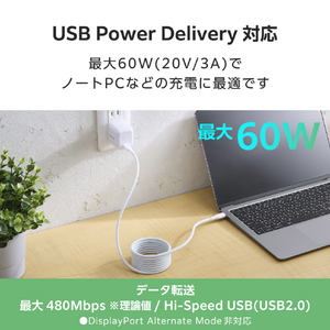 エレコム まとまるマグネットケーブル(USB Type-C - USB Type-C/メッシュ) 2m ホワイト MPA-CCTMG20WH-イメージ7