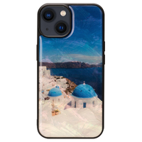 ikins iPhone 14用天然貝ケース 名所シリーズ サントリーニ島 I23571I14