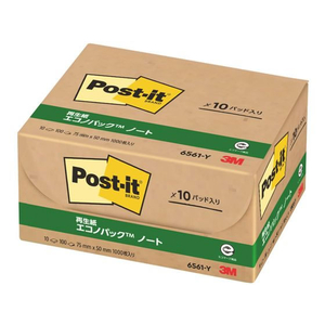 3M ポスト・イット ノート 再生紙 エコノパック 75×50mm イエロー 10冊 F803233-6561-Y-イメージ3