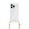 PHONECKLACE iPhone 15 Pro用チェーンショルダーストラップ付きクリアケース ゴールド PN25575I15PR