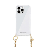 PHONECKLACE iPhone 15 Pro用チェーンショルダーストラップ付きクリアケース ゴールド PN25575I15PR