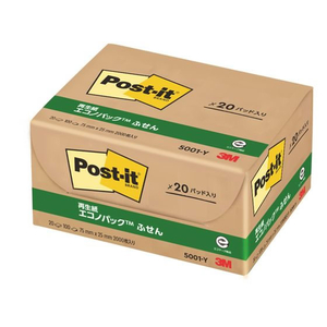 3M ポスト・イット ふせん 再生紙 エコノパック 75×25mm イエロー 20冊 F803234-5001-Y-イメージ3