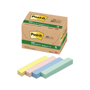 3M ポスト・イット ふせんハーフ 再生紙 エコノパック 75×12.5mm 4色 20冊 F803235-5601-K-イメージ1