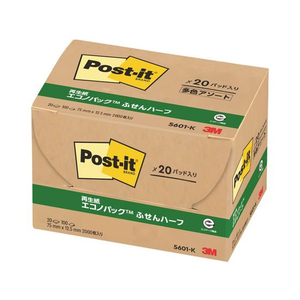 3M ポスト・イット ふせんハーフ 再生紙 エコノパック 75×12.5mm 4色 20冊 F803235-5601-K-イメージ3