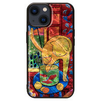 ikins iPhone 14用天然貝ケース 名画シリーズ 魚と猫 I23576I14