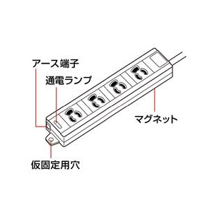 サンワサプライ 電源タップ（3P・4個口・1m） TAP-MG341N2-1-イメージ2
