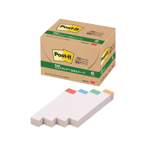 3M ポスト・イット ふせんハーフ 再生紙 エコノパック 75×12.5mm 4色（色帯） 20冊 F803236-5601-R-イメージ1