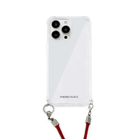 PHONECKLACE iPhone 15 Pro用ロープショルダーストラップ付きクリアケース ダークレッド PN25578I15PR