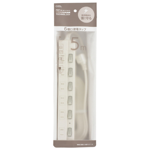 オーム電機 雷ガード付節電タップ 6個口 5m HS-TPK65W-22-イメージ2