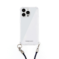 PHONECKLACE iPhone 15 Pro用ロープショルダーストラップ付きクリアケース ネイビー PN25579I15PR