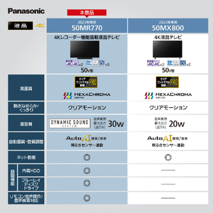 パナソニック 50V型4Kチューナー内蔵4K対応液晶テレビ【2TB HDD+ブルーレイレコーダー内蔵】 ビエラ TH-50MR770-イメージ5