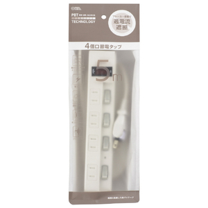 オーム電機 雷ガードブレーカー付タップ 4個口 5m HS-TPKV45W-22-イメージ2