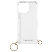 PHONECKLACE iPhone 15 Pro用ストラップ用リング付きクリアケース ゴールドチャーム PN25581I15PR
