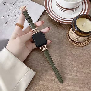 GAACAL Apple Watch 1-9/SE 1-2(38/40/41mm)用「大人な知的感」異素材PUレザーバンド グリーン W00230GA-イメージ3
