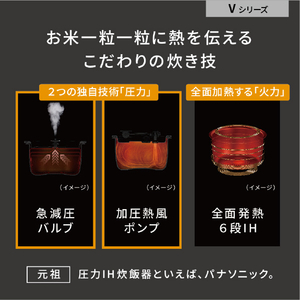 パナソニック 可変圧力IH炊飯ジャー(5．5合炊き) Bistro ブラック SRV10BAK-イメージ9