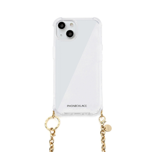 PHONECKLACE iPhone 15 Plus用チェーンショルダーストラップ付きクリアケース ゴールド PN25591I15PL-イメージ1