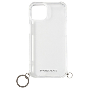 PHONECKLACE iPhone 15 Plus用ストラップ用リング付きクリアケース ガンブラックチャーム PN25594I15PL-イメージ1