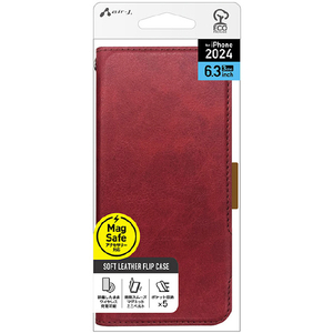 エアージェイ iPhone 16 Pro用MAGSAFE対応手帳型PBケース レッド AC-P24P-PB RD-イメージ1