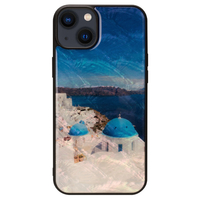 ikins iPhone 14 Plus用天然貝ケース 名所シリーズ サントリーニ島 I23599I14M