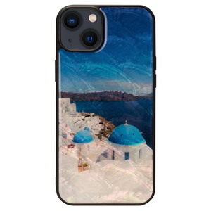 ikins iPhone 14 Plus用天然貝ケース 名所シリーズ サントリーニ島 I23599I14M-イメージ1