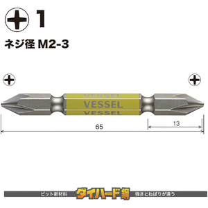 ベッセル（ＴＮ） 剛彩ビット　２本組　（両頭）　＋１×６５ｍｍ GS141065-イメージ2