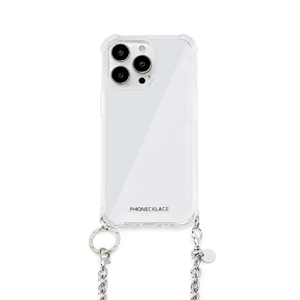 PHONECKLACE iPhone 15 Pro Max用チェーンショルダーストラップ付きクリアケース シルバー PN25602I15PM-イメージ1