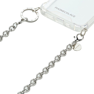 PHONECKLACE iPhone 15 Pro Max用チェーンショルダーストラップ付きクリアケース シルバー PN25602I15PM-イメージ2